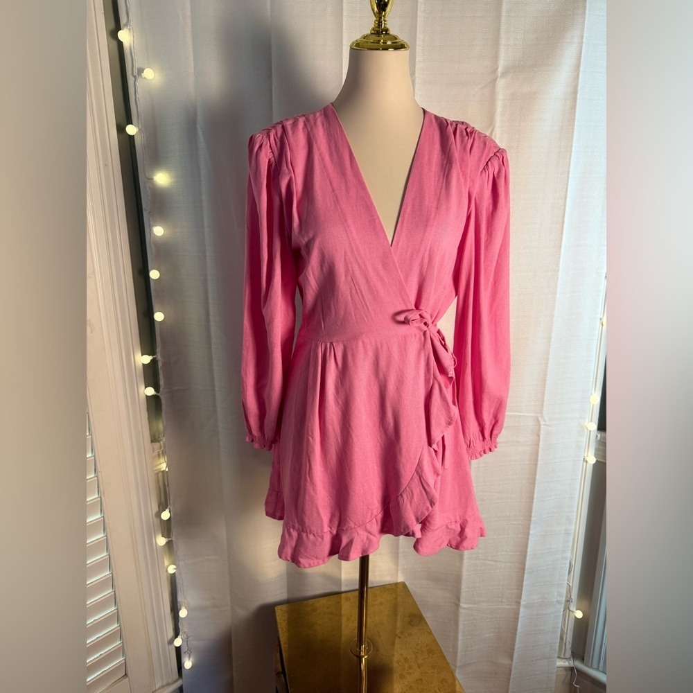 Deluc Pink Wrap Ruffled Linen Sundress - Picture 8 of 8
